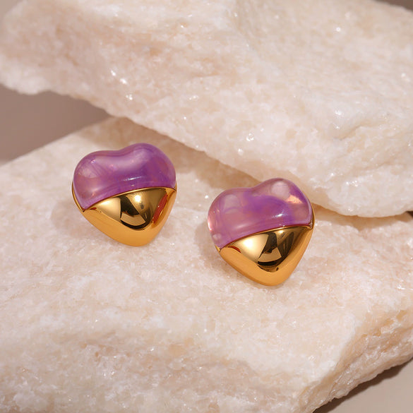 Wholesale Women's Fashion Geometric Heartshaped Stainless Steel 18K Gold Plated Earrings