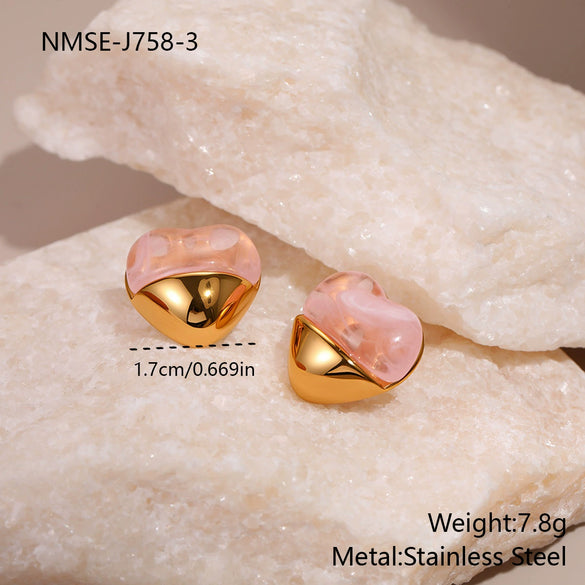 Wholesale Women's Fashion Geometric Heartshaped Stainless Steel 18K Gold Plated Earrings