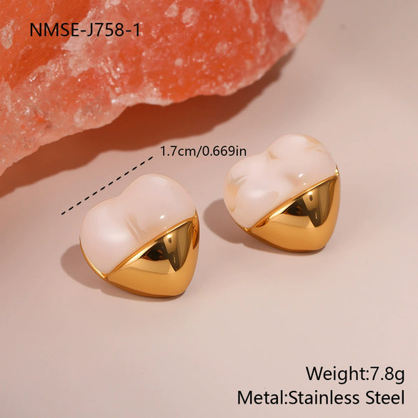 Wholesale Women's Fashion Geometric Heartshaped Stainless Steel 18K Gold Plated Earrings