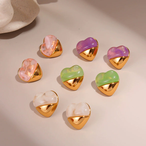 Wholesale Women's Fashion Geometric Heartshaped Stainless Steel 18K Gold Plated Earrings