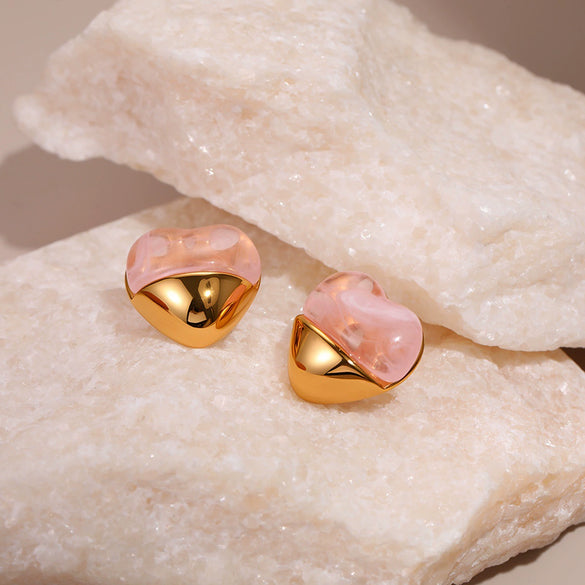 Wholesale Women's Fashion Geometric Heartshaped Stainless Steel 18K Gold Plated Earrings