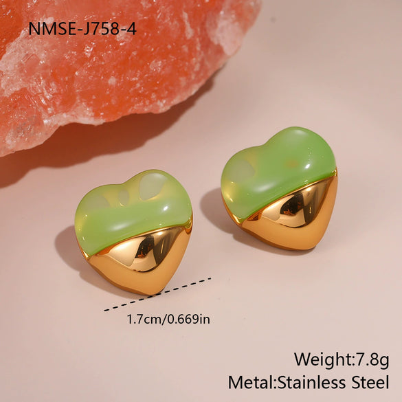 Wholesale Women's Fashion Geometric Heartshaped Stainless Steel 18K Gold Plated Earrings
