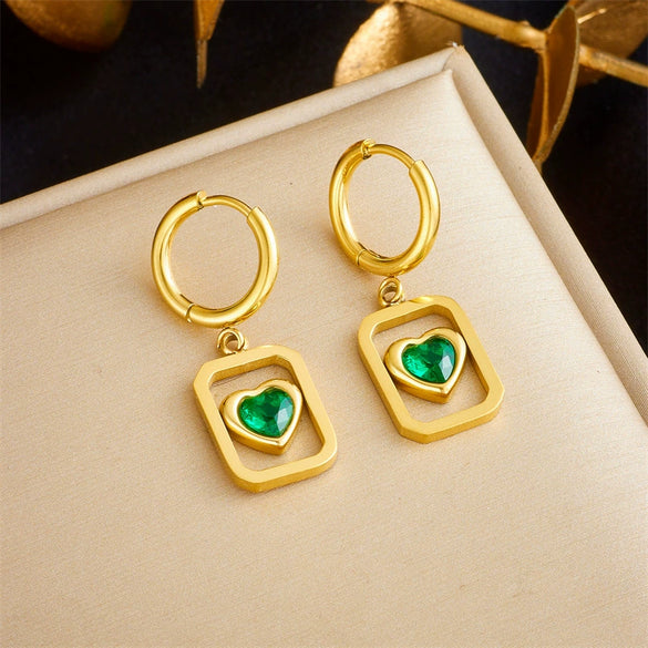 Wholesale Women's Fashion Geometric Hollow Retro Love Titanium Steel Goldplated Pendant Earrings
