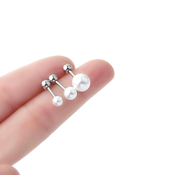 Wholesale Women's Fashion Geometric Imitation Pearl Titanium Steel Handmade Ear Bone Nails Earrings