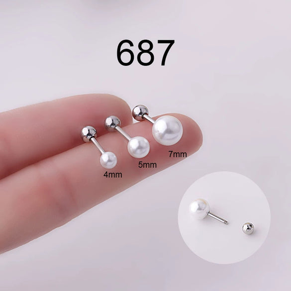 Wholesale Women's Fashion Geometric Imitation Pearl Titanium Steel Handmade Ear Bone Nails Earrings