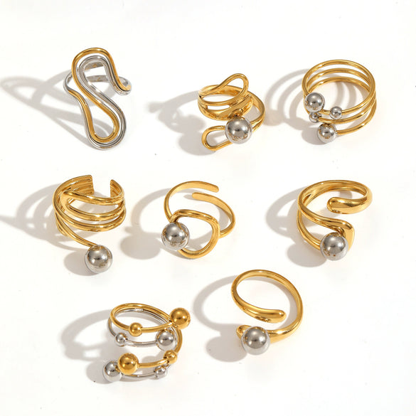 Wholesale Women's Fashion Geometric Irregular Line Stainless Steel Ring With Electroplating Design