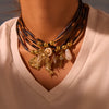 Wholesale Women's Fashion Geometric Leopard Print Stainless Steel 18K Electroplated Necklace