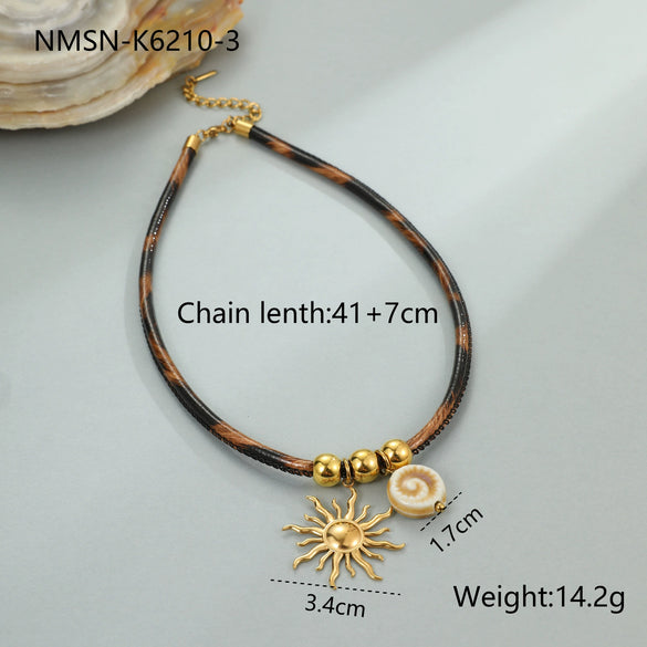 Wholesale Women's Fashion Geometric Leopard Print Stainless Steel 18K Electroplated Necklace