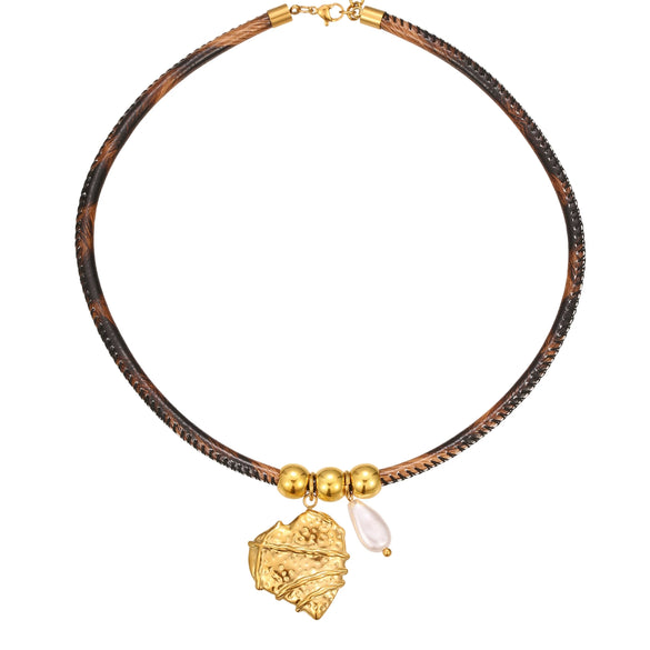 Wholesale Women's Fashion Geometric Leopard Print Stainless Steel 18K Electroplated Necklace