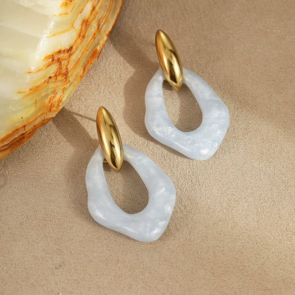 Wholesale Women's Fashion Geometric Macaron Color Resin Stainless Steel Gold Plated Earrings