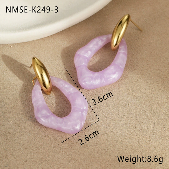 Wholesale Women's Fashion Geometric Macaron Color Resin Stainless Steel Gold Plated Earrings