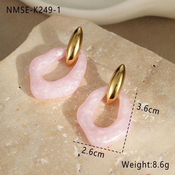 Wholesale Women's Fashion Geometric Macaron Color Resin Stainless Steel Gold Plated Earrings