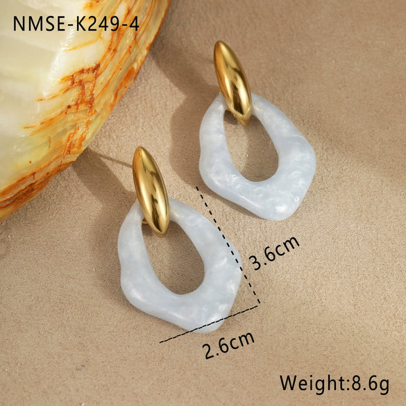 Wholesale Women's Fashion Geometric Macaron Color Resin Stainless Steel Gold Plated Earrings