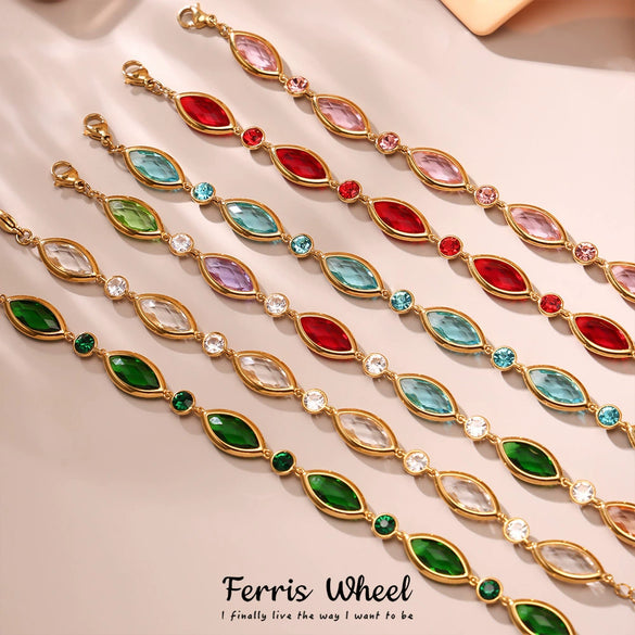 Wholesale Women's Fashion Geometric Pattern Faceted Glass Stone 5A Zircon Full Diamond Stainless Steel Electroplated Bracelet