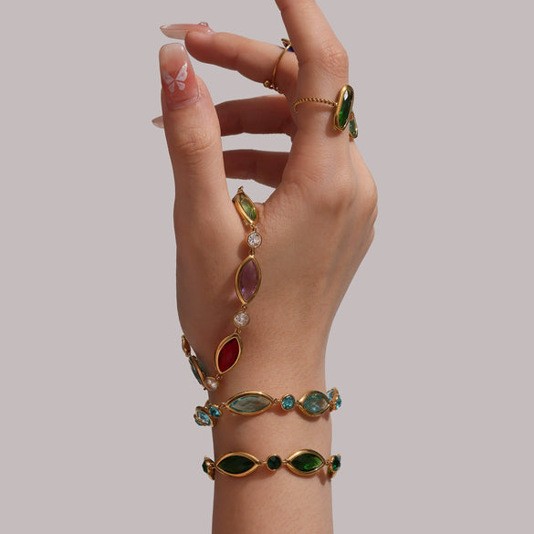 Wholesale Women's Fashion Geometric Pattern Faceted Glass Stone 5A Zircon Full Diamond Stainless Steel Electroplated Bracelet