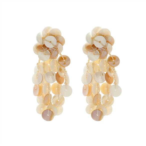 Wholesale Women's Fashion Geometric Plastic And Resin Handwoven Earrings With Multilayered Tassels