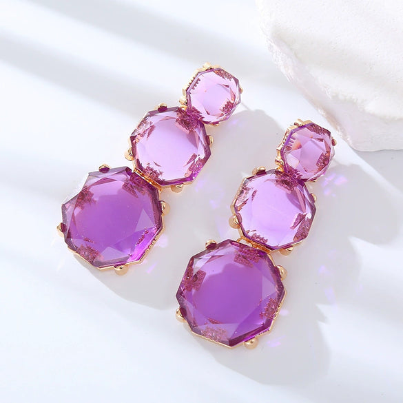 Wholesale Women's Fashion Geometric Polygonal Alloy Resin Transparent Handmade Earrings