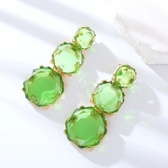 Wholesale Women's Fashion Geometric Polygonal Alloy Resin Transparent Handmade Earrings