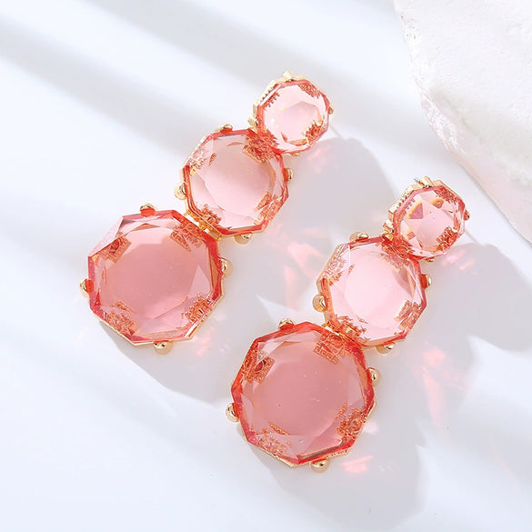 Wholesale Women's Fashion Geometric Polygonal Alloy Resin Transparent Handmade Earrings
