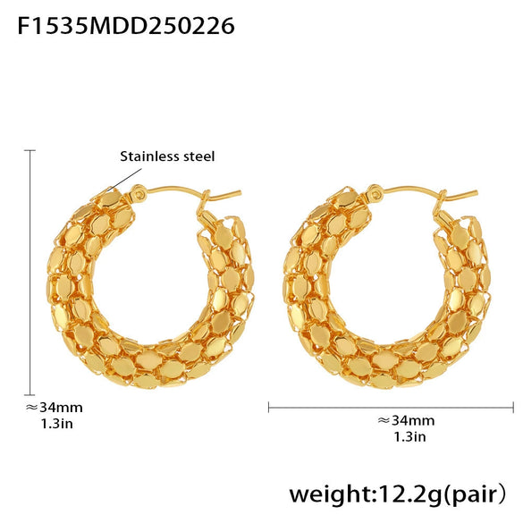 Wholesale Women's Fashion Geometric Round Fish Scale Hollow Stitching Titanium Steel Electroplated 18K Gold Earrings