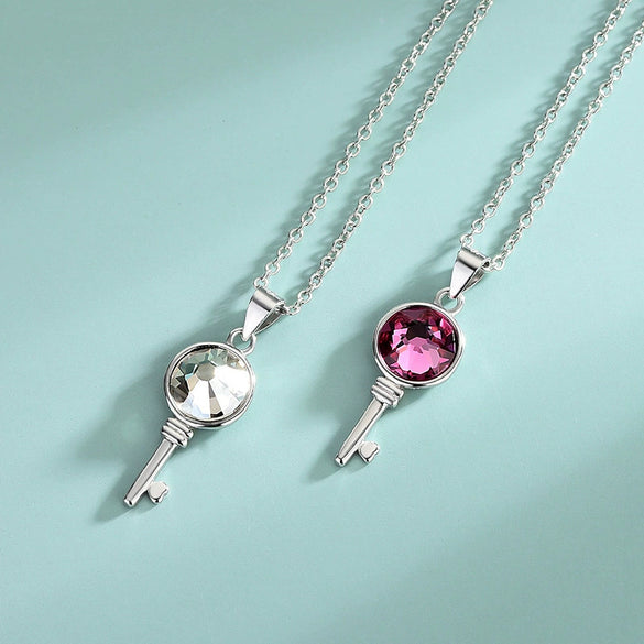 Wholesale Women's Fashion Geometric S925 Sterling Silver Austrian Crystal Necklace With Cross Chain And Hundred Tower Key Pendant