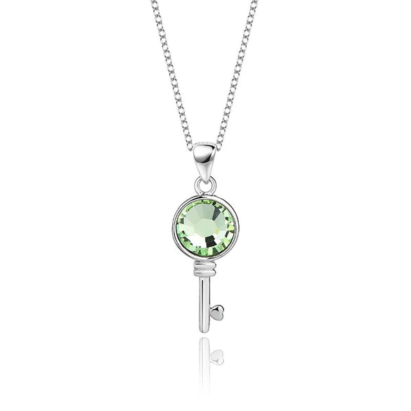 Wholesale Women's Fashion Geometric S925 Sterling Silver Austrian Crystal Necklace With Cross Chain And Hundred Tower Key Pendant