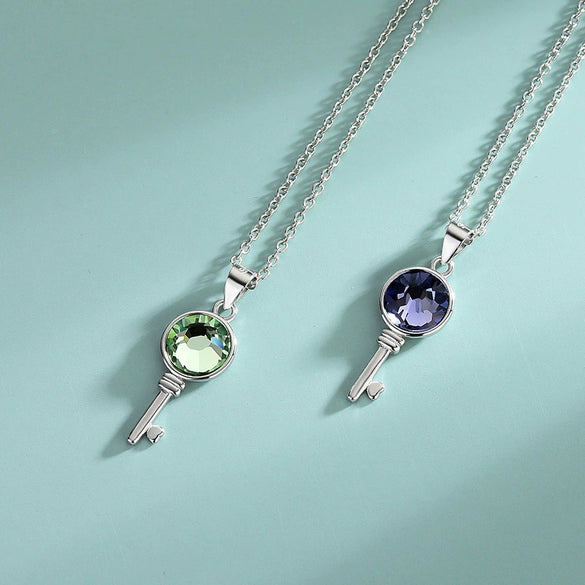 Wholesale Women's Fashion Geometric S925 Sterling Silver Austrian Crystal Necklace With Cross Chain And Hundred Tower Key Pendant