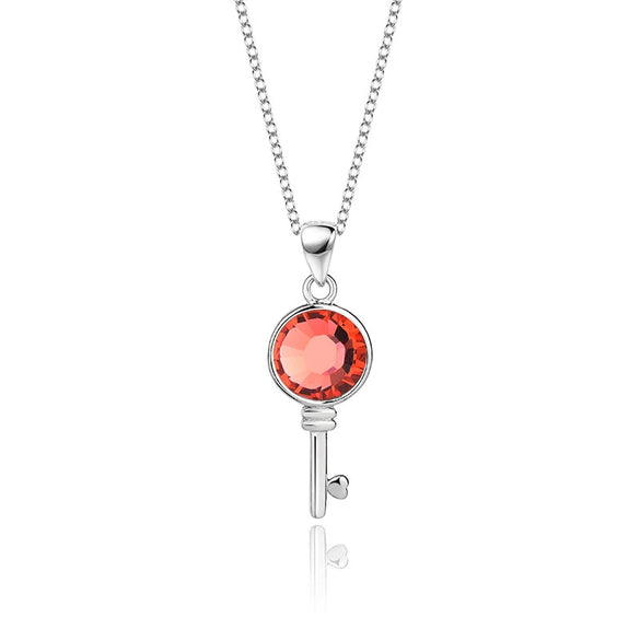 Wholesale Women's Fashion Geometric S925 Sterling Silver Austrian Crystal Necklace With Cross Chain And Hundred Tower Key Pendant