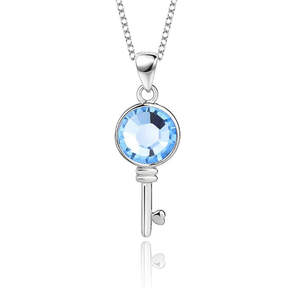 Wholesale Women's Fashion Geometric S925 Sterling Silver Austrian Crystal Necklace With Cross Chain And Hundred Tower Key Pendant