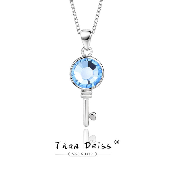 Wholesale Women's Fashion Geometric S925 Sterling Silver Austrian Crystal Necklace With Cross Chain And Hundred Tower Key Pendant