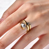 Wholesale Women's Fashion Geometric Snake Ring Stainless Steel 18K Gold Plated Inlaid Zircon