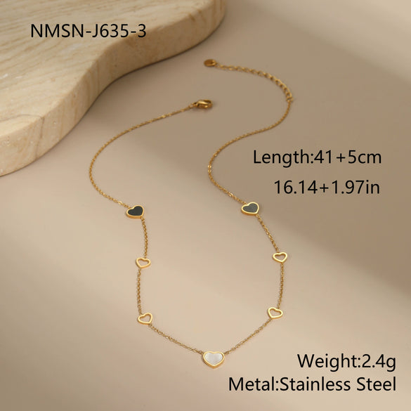 Wholesale Women's Fashion Geometric Stainless Steel And Agate Motherofpearl Hollow Love Clavicle Chain Necklace Inlaid With Zircon Electroplated
