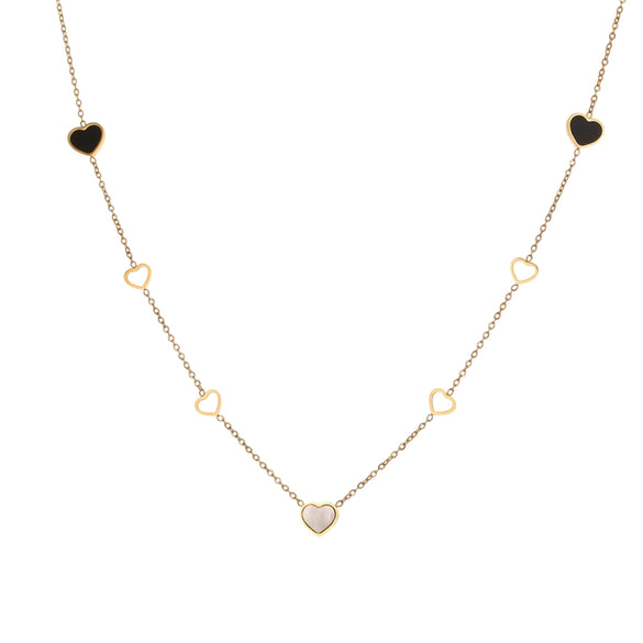 Wholesale Women's Fashion Geometric Stainless Steel And Agate Motherofpearl Hollow Love Clavicle Chain Necklace Inlaid With Zircon Electroplated