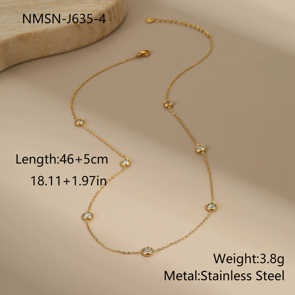 Wholesale Women's Fashion Geometric Stainless Steel And Agate Motherofpearl Hollow Love Clavicle Chain Necklace Inlaid With Zircon Electroplated