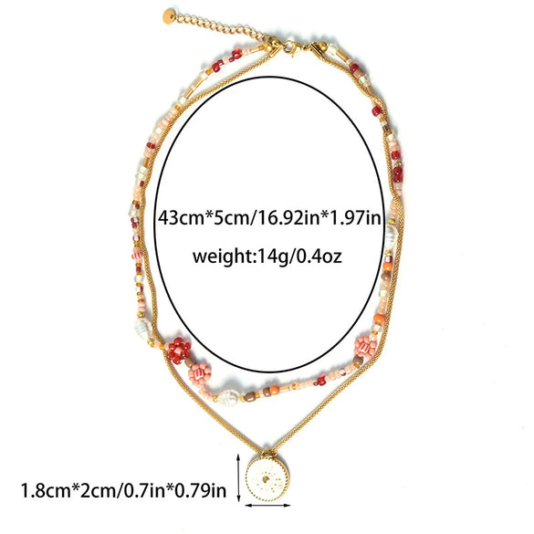 Wholesale Women's Fashion Geometric Stainless Steel And Pearl Beaded Sunflower Pendant Necklace With Electroplating Treatment