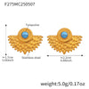 Wholesale Women's Fashion Geometric 316L Stainless Steel Blue Turquoise Peacock Fan Shaped Electroplated Earrings