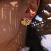 Wholesale Women's Fashion Geometric 316L Stainless Steel Blue Turquoise Peacock Fan Shaped Electroplated Earrings