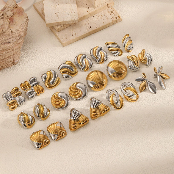 Wholesale Women's Fashion Geometric Stainless Steel Earrings 18K Gold Plated Electroplated Non Fading