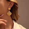 Wholesale Women's Fashion Geometric Stainless Steel Earrings With Gold And Silver Color Matching And Coral Shell Texture Electroplated