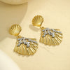 Wholesale Women's Fashion Geometric Stainless Steel Earrings With Gold And Silver Color Matching And Coral Shell Texture Electroplated