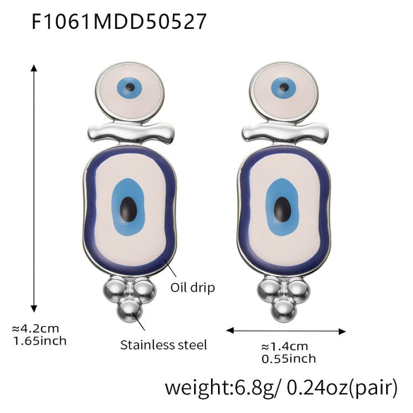 Wholesale Women's Fashion Geometric Stainless Steel Earrings With Turkish Blue Eyes Enamel Glaze And Electroplating