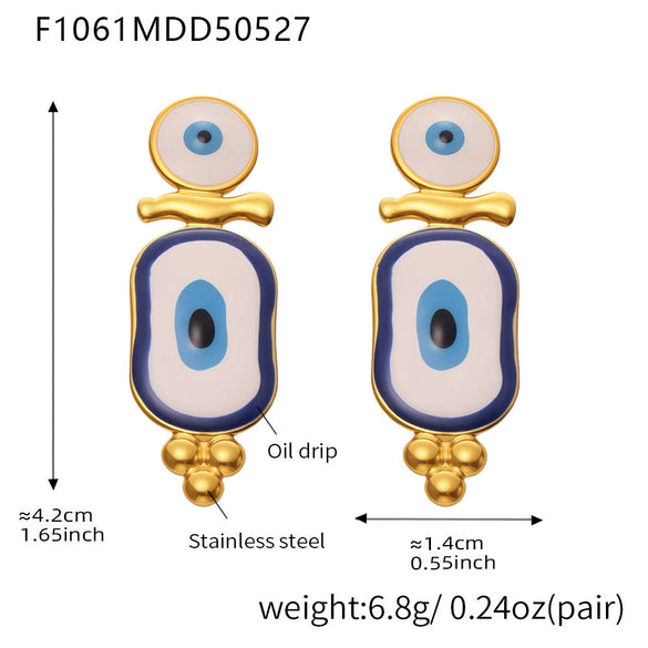 Wholesale Women's Fashion Geometric Stainless Steel Earrings With Turkish Blue Eyes Enamel Glaze And Electroplating
