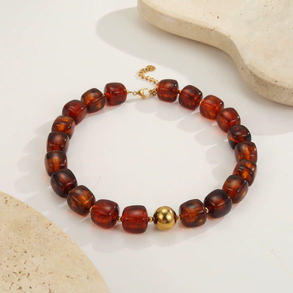 Wholesale Women's Fashion Geometric Stainless Steel Electroplated Beaded Necklace Jewelry