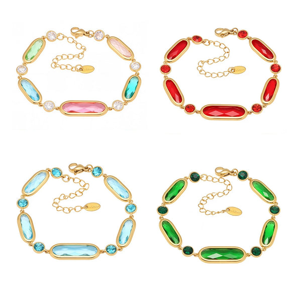 Wholesale Women's Fashion Geometric 316L Stainless Steel Electroplated Czech Glass Stitching Bracelet