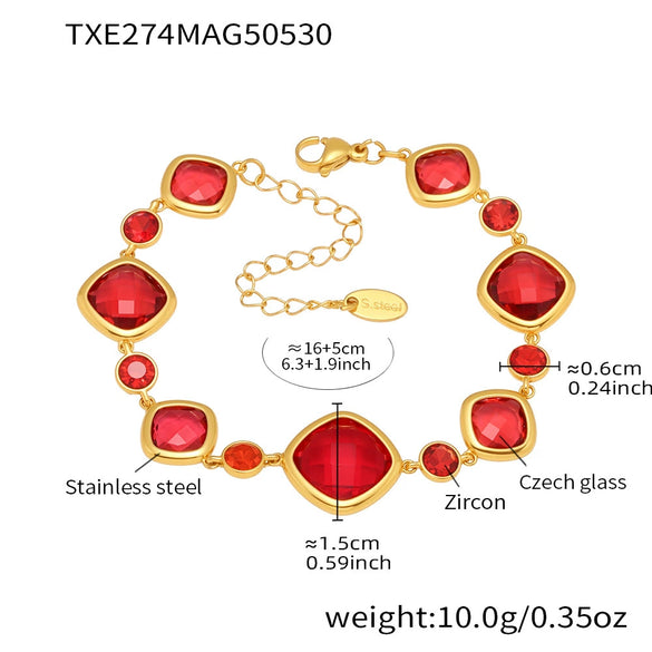 Wholesale Women's Fashion Geometric 316L Stainless Steel Electroplated Faceted Czech Glass Bracelet Jewelry