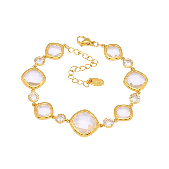 Wholesale Women's Fashion Geometric 316L Stainless Steel Electroplated Faceted Czech Glass Bracelet Jewelry