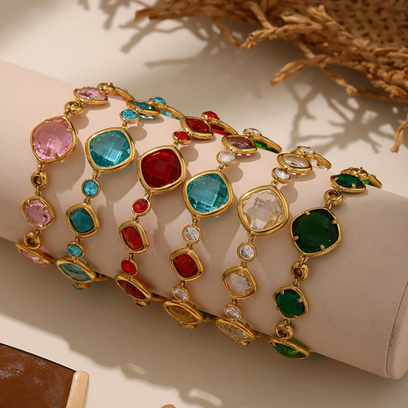 Wholesale Women's Fashion Geometric 316L Stainless Steel Electroplated Faceted Czech Glass Bracelet Jewelry