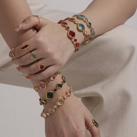 Wholesale Women's Fashion Geometric 316L Stainless Steel Electroplated Faceted Czech Glass Bracelet Jewelry