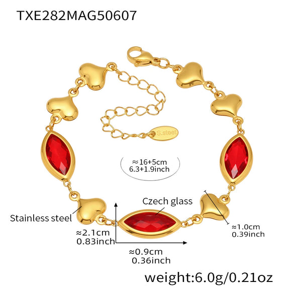 Wholesale Women's Fashion Geometric 316L Stainless Steel Electroplated Faceted Czech Glass Heart Splicing Jewelry Bracelet