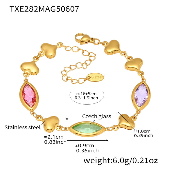 Wholesale Women's Fashion Geometric 316L Stainless Steel Electroplated Faceted Czech Glass Heart Splicing Jewelry Bracelet